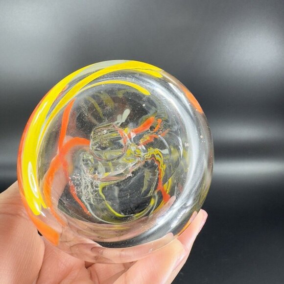 Hand Blown Studio Art Glass Swung Vase Clear Multicolor Swirls Hand Made Glass - Picture 6 of 16